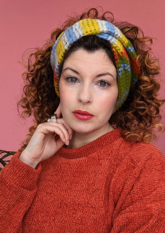 Knitted Headband in Colour Block Pattern Clash