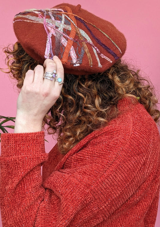 Embellished Beret in Chocolate