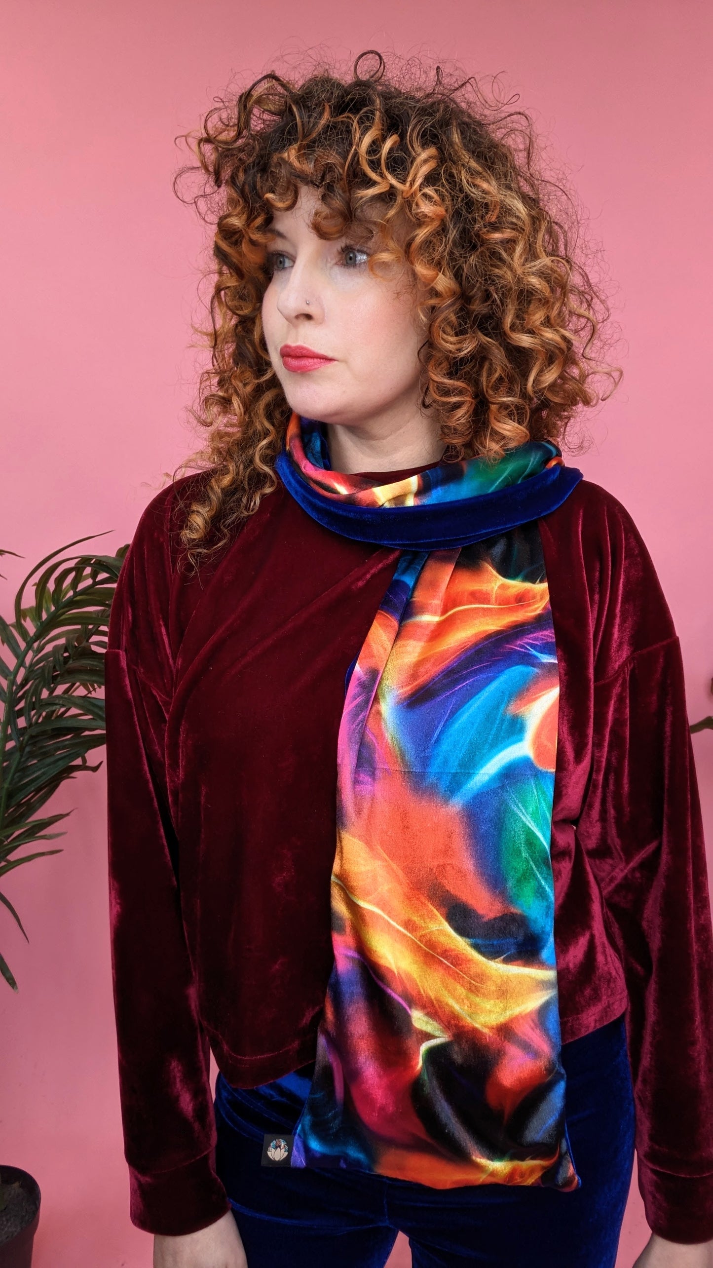 Velvet Scarf in Rainbow Firework Print