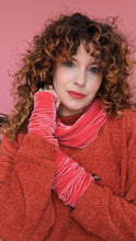 Load image into Gallery viewer, Velvet Cowl and Wrist Warmers Set in Salmon Pink