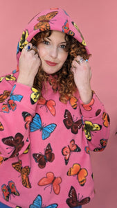 Hooded Pullover in Butterfly Print