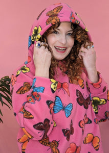 Hooded Pullover in Butterfly Print