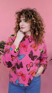 Funnel Neck Pullover in Butterfly Print