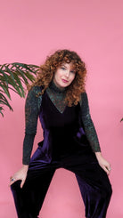 Velvet Dungaree Jumpsuit in Midnight - Megan Crook