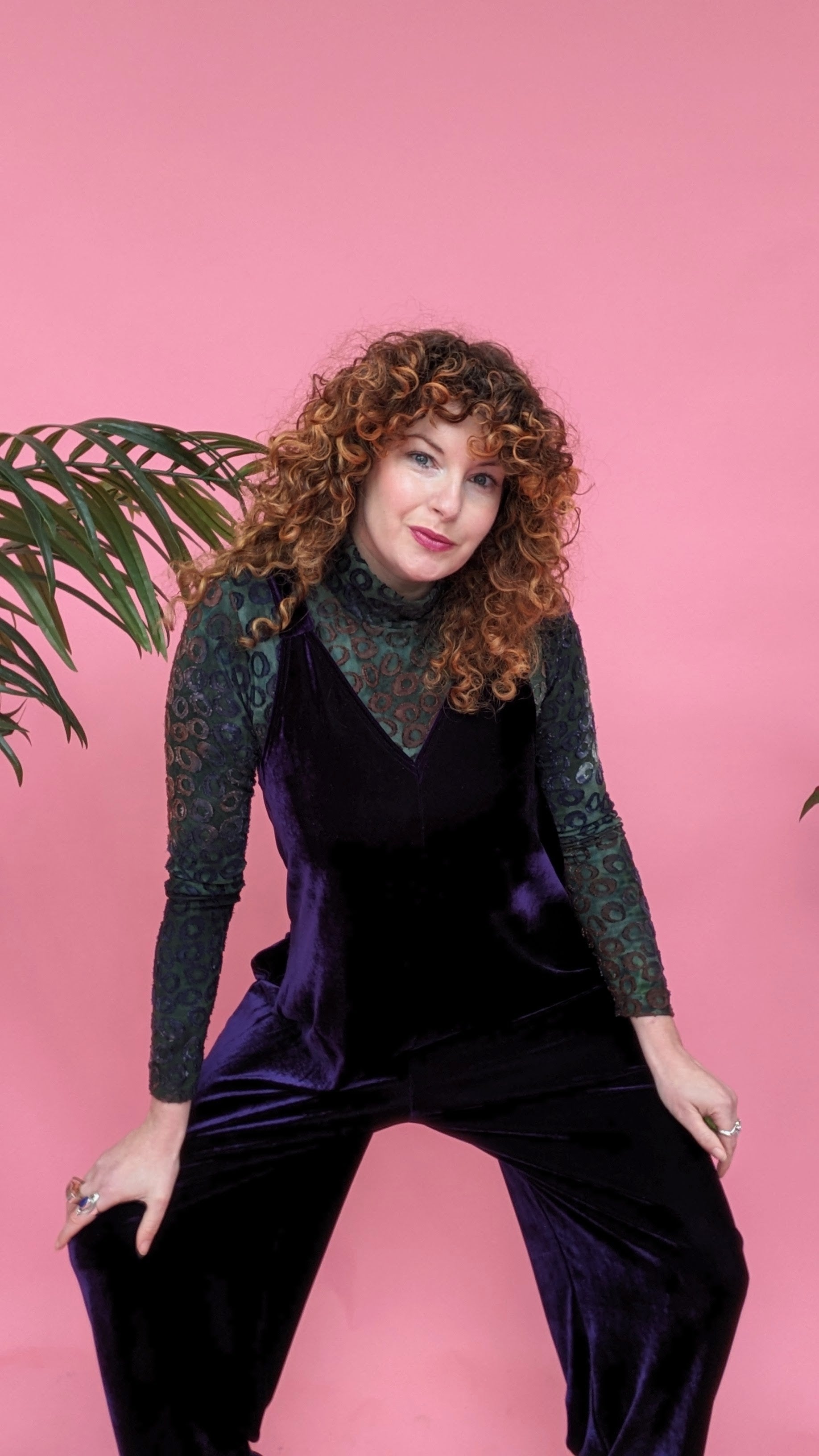 Velvet Dungaree Jumpsuit in Midnight - Megan Crook