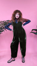 Load image into Gallery viewer, Velvet Dungaree Jumpsuit in Dark Olive