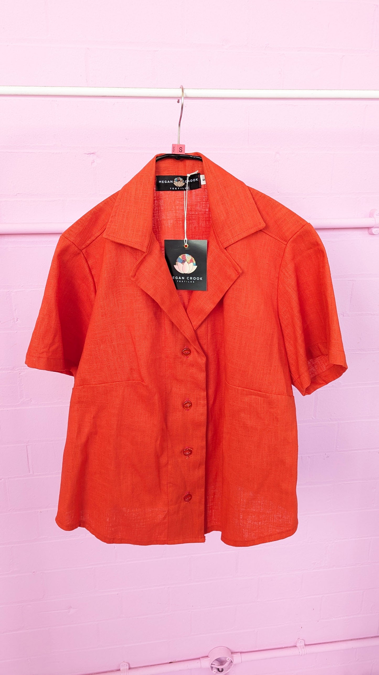 Bowling Shirt in Orange Linen