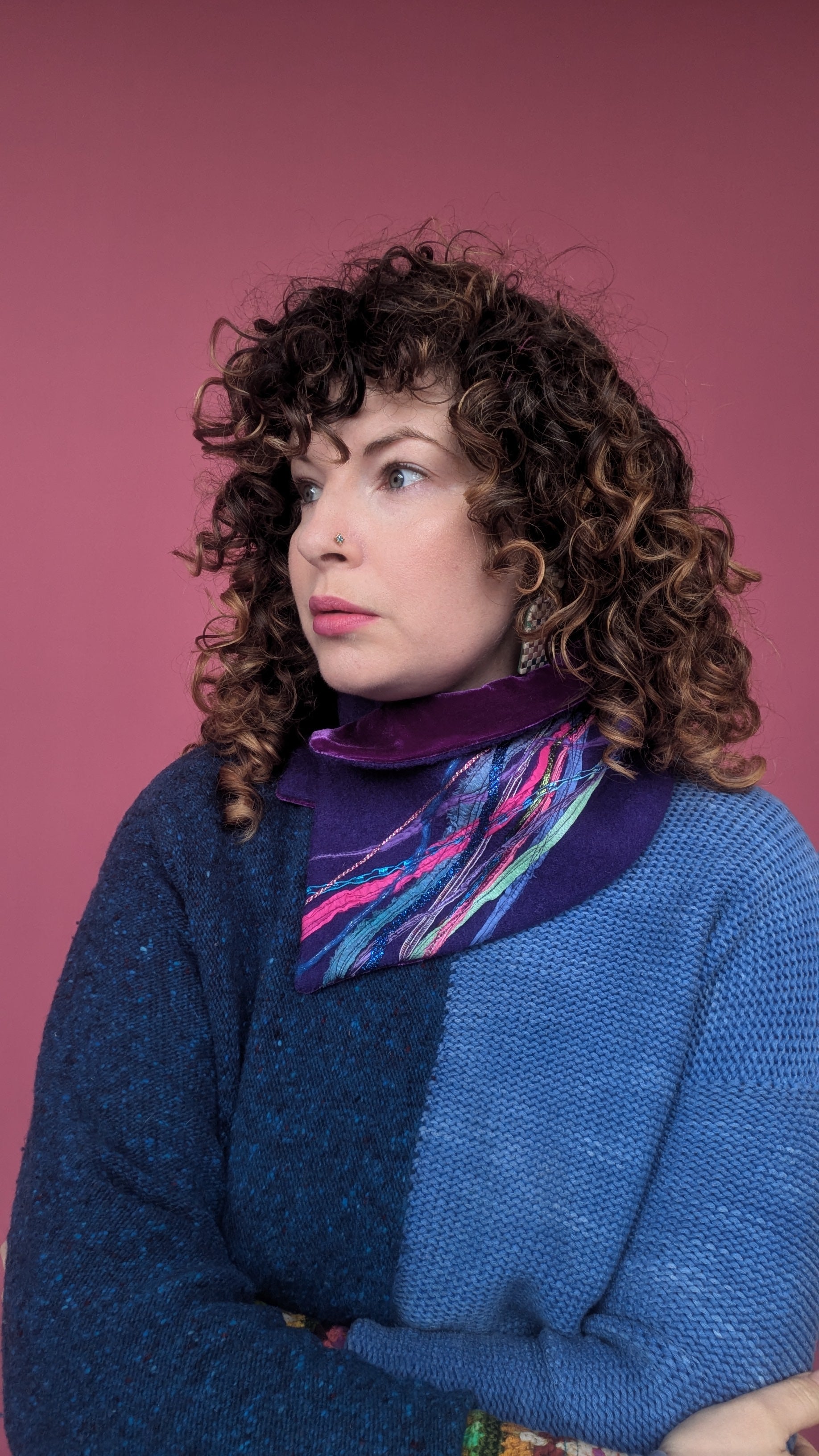 Embellished Wool & Velvet Neck Wrap in Purple - Megan Crook