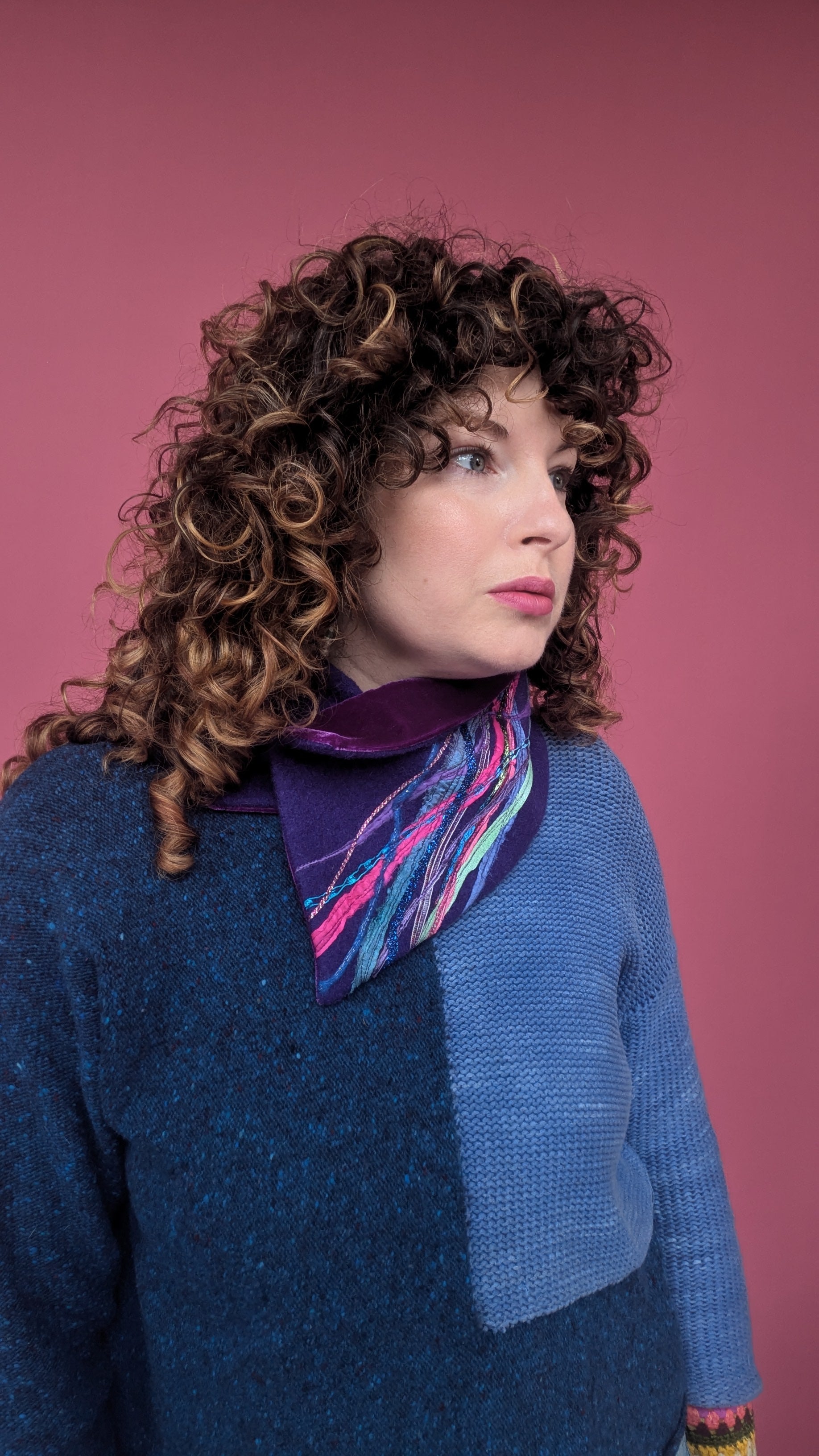 Embellished Wool & Velvet Neck Wrap in Purple - Megan Crook