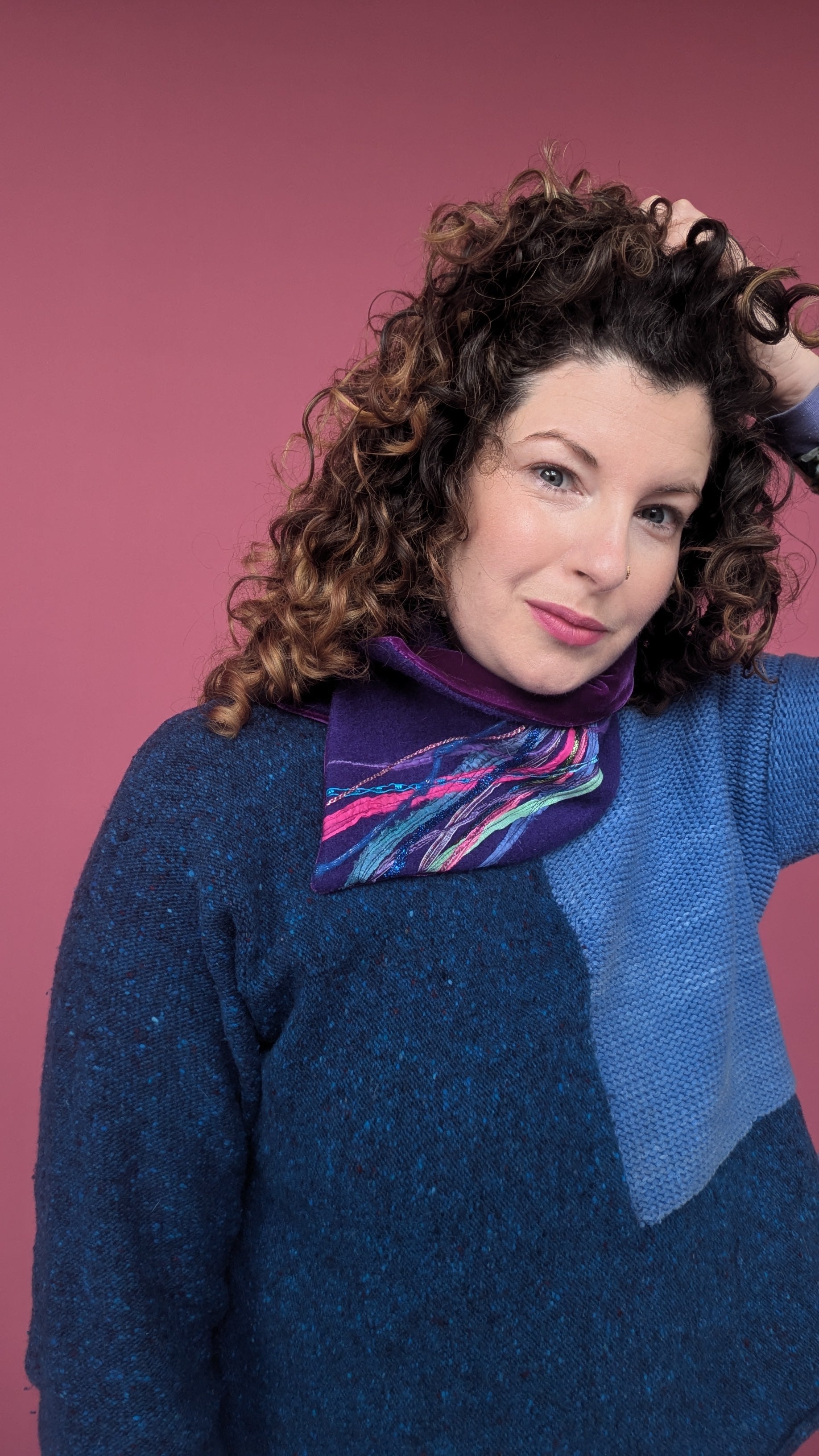 Embellished Wool & Velvet Neck Wrap in Purple - Megan Crook