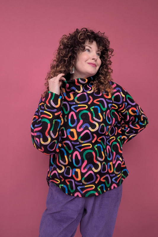 Funnel Neck Pullover in Squiggle Blobs