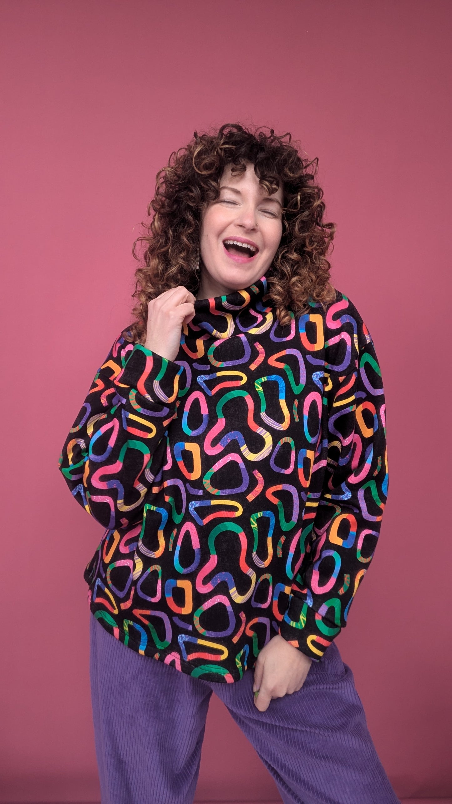 Funnel Neck Pullover in Squiggle Blobs