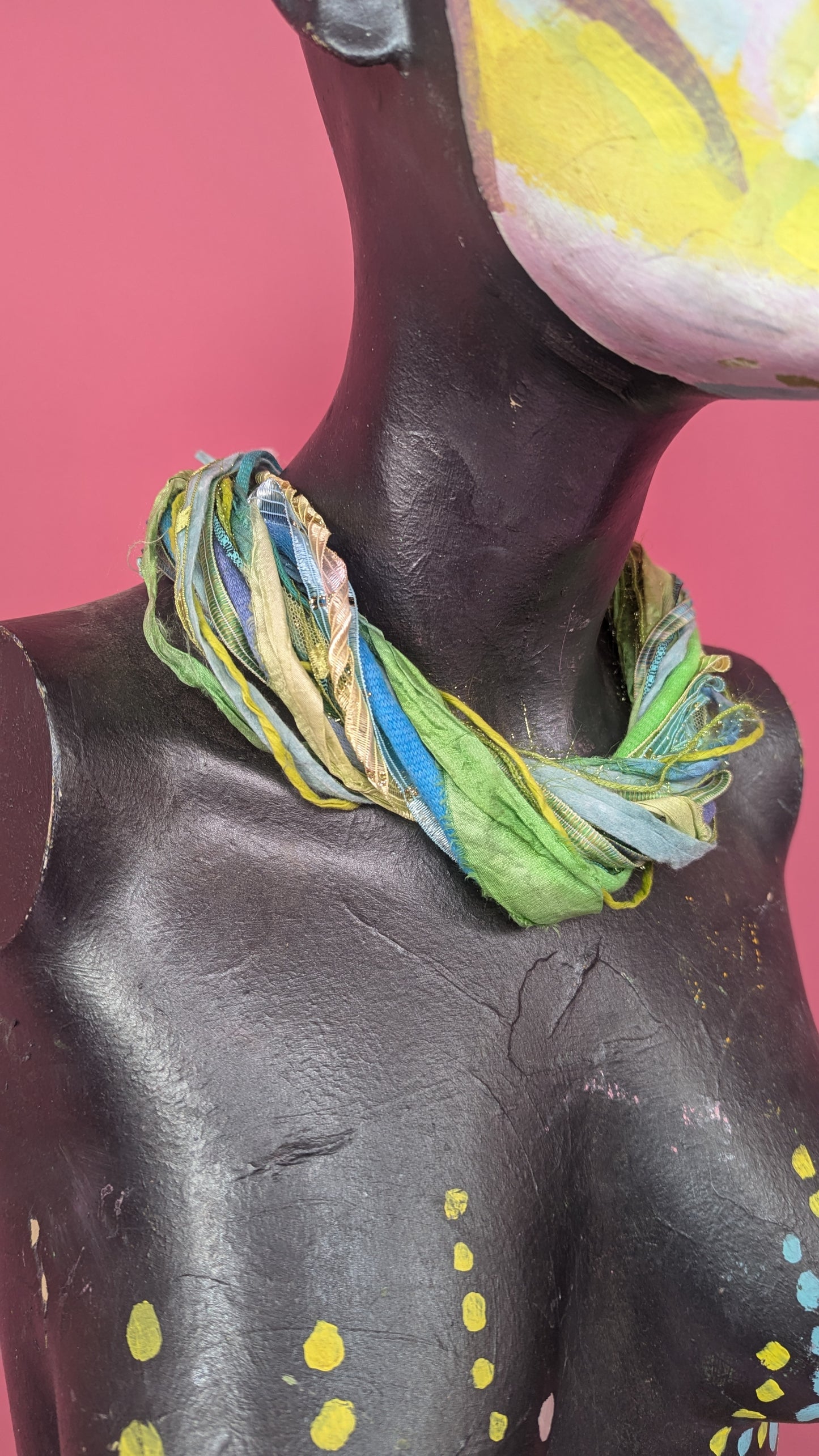 Silk Yarn Necklace in Turqouise and Lime