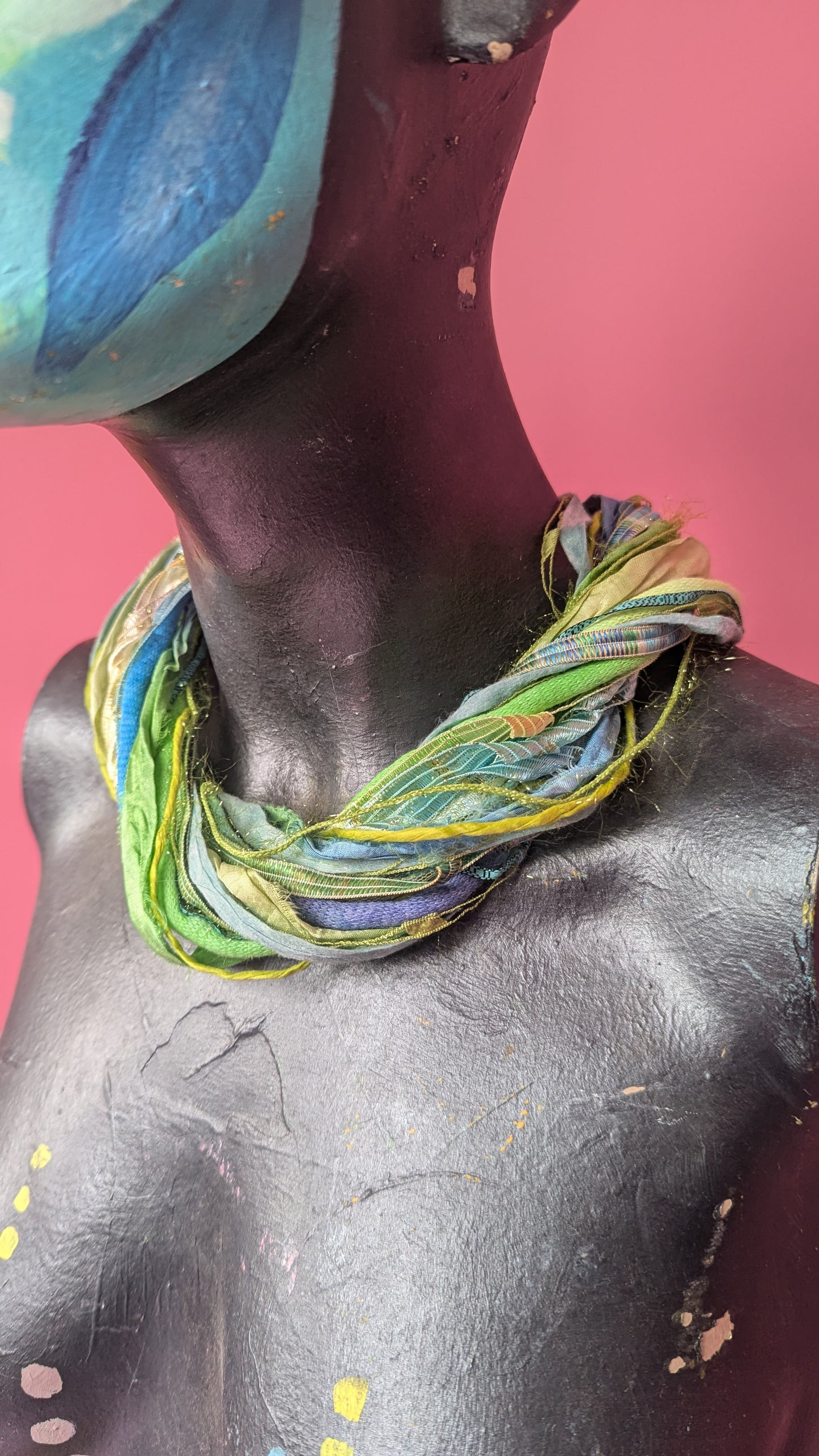 Silk Yarn Necklace in Turqouise and Lime