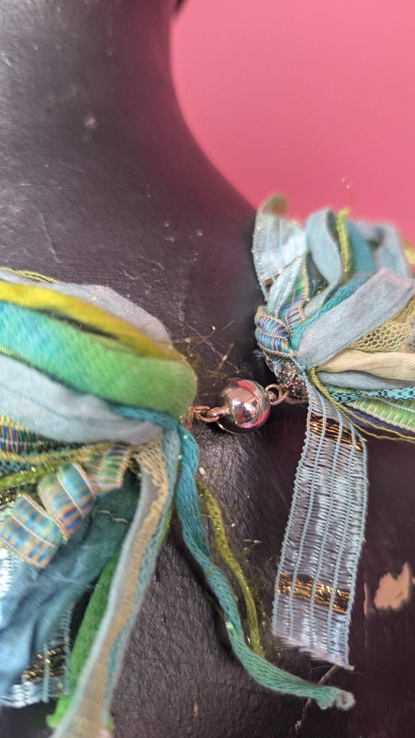 Silk Yarn Necklace in Turqouise and Lime