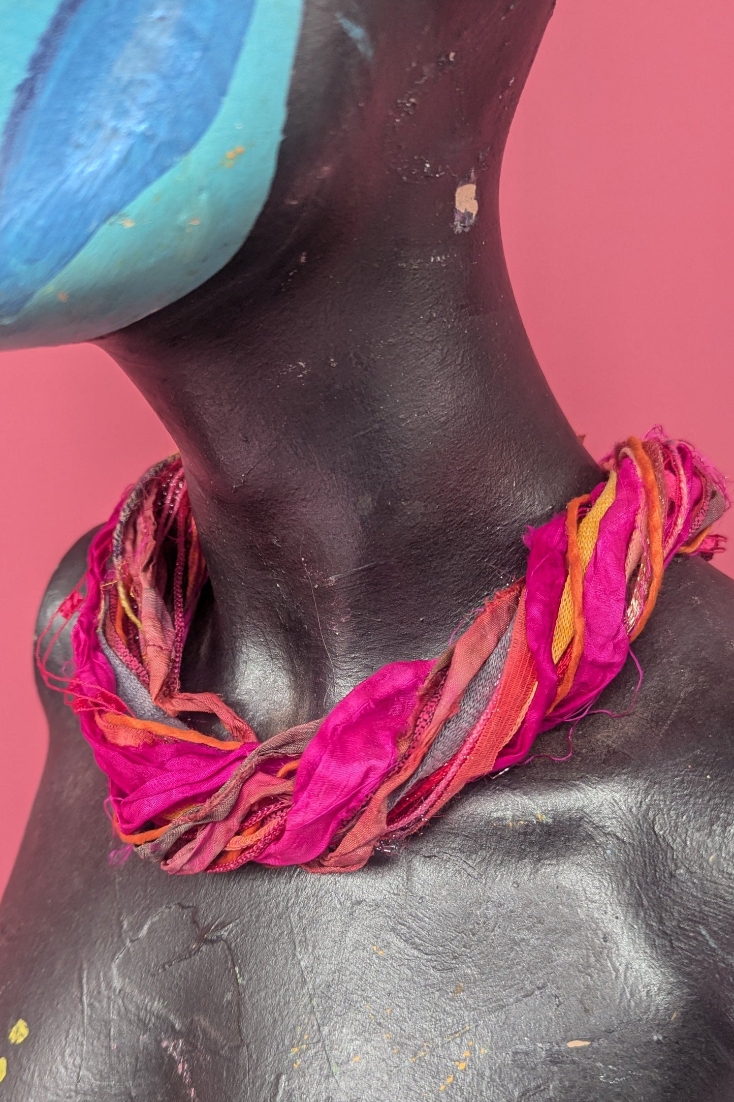 Silk Yarn Necklace in Hot Pink Sunset