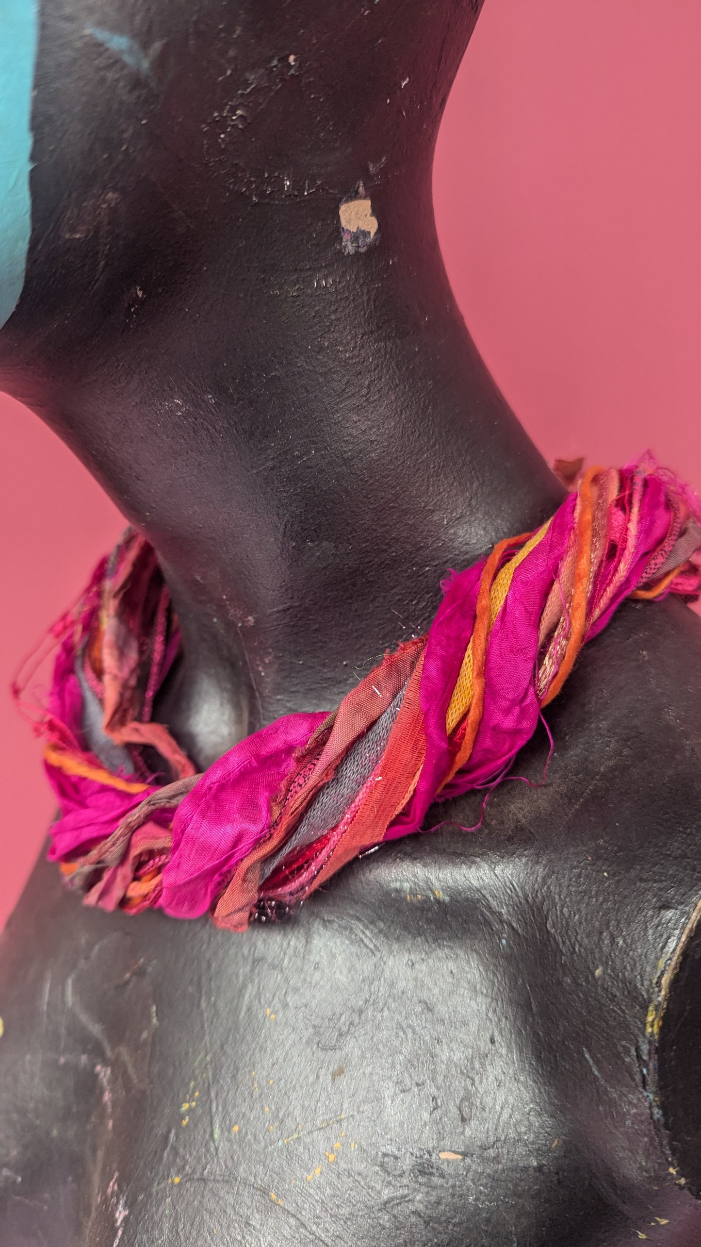 Silk Yarn Necklace in Hot Pink Sunset