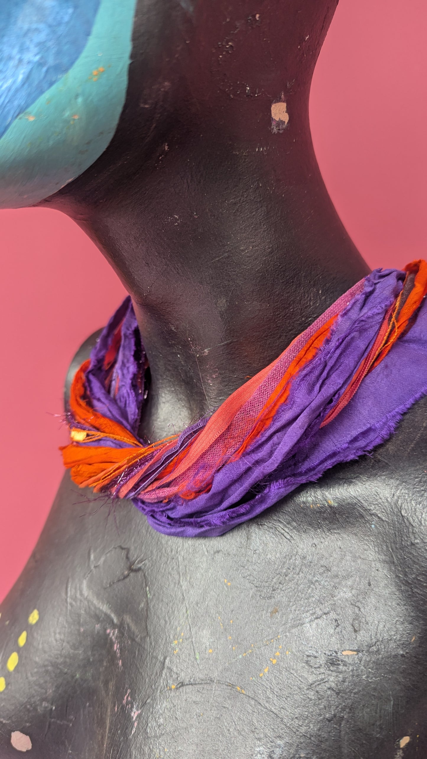 Silk Yarn Necklace in Purple and Orange