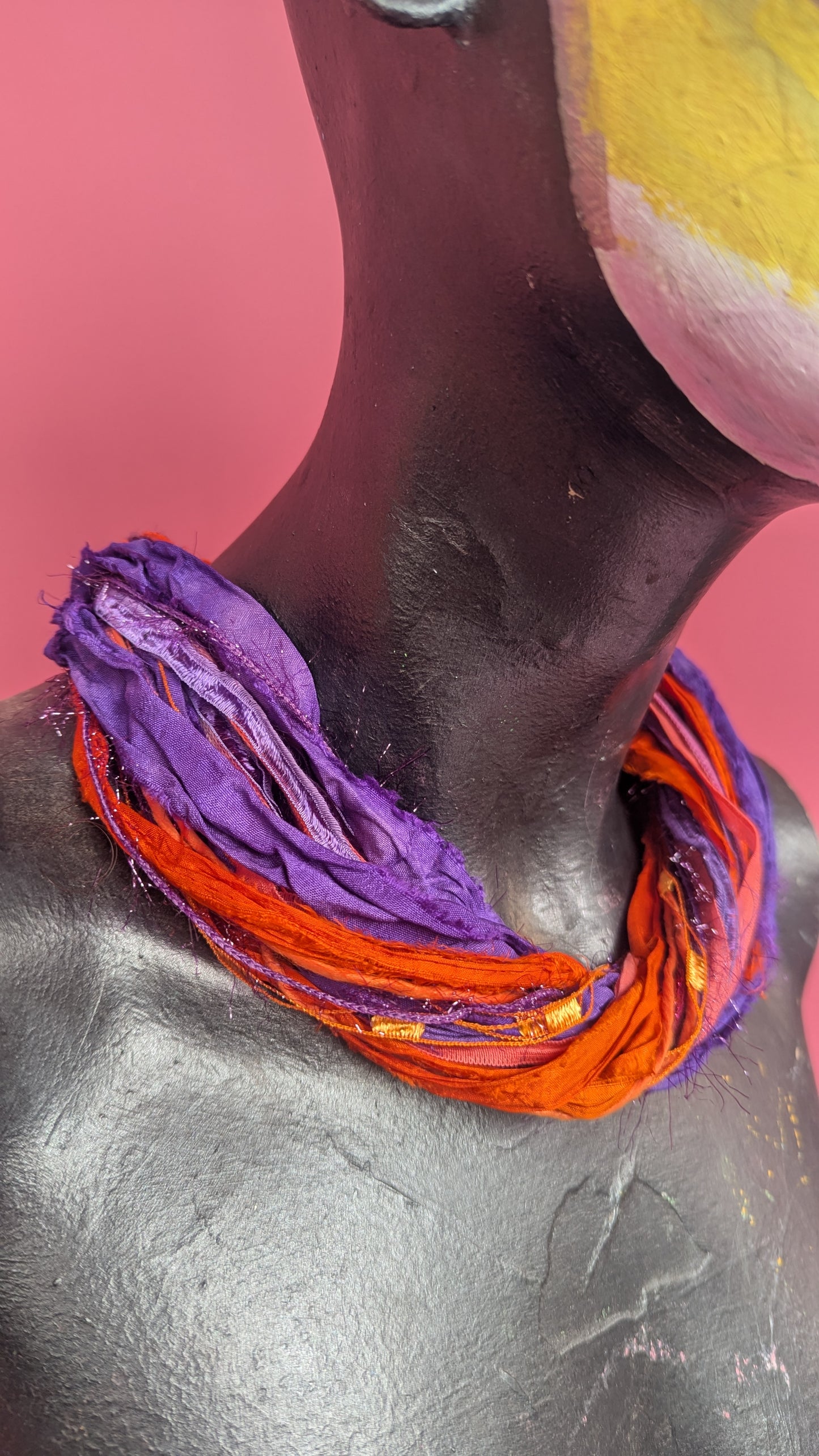 Silk Yarn Necklace in Purple and Orange