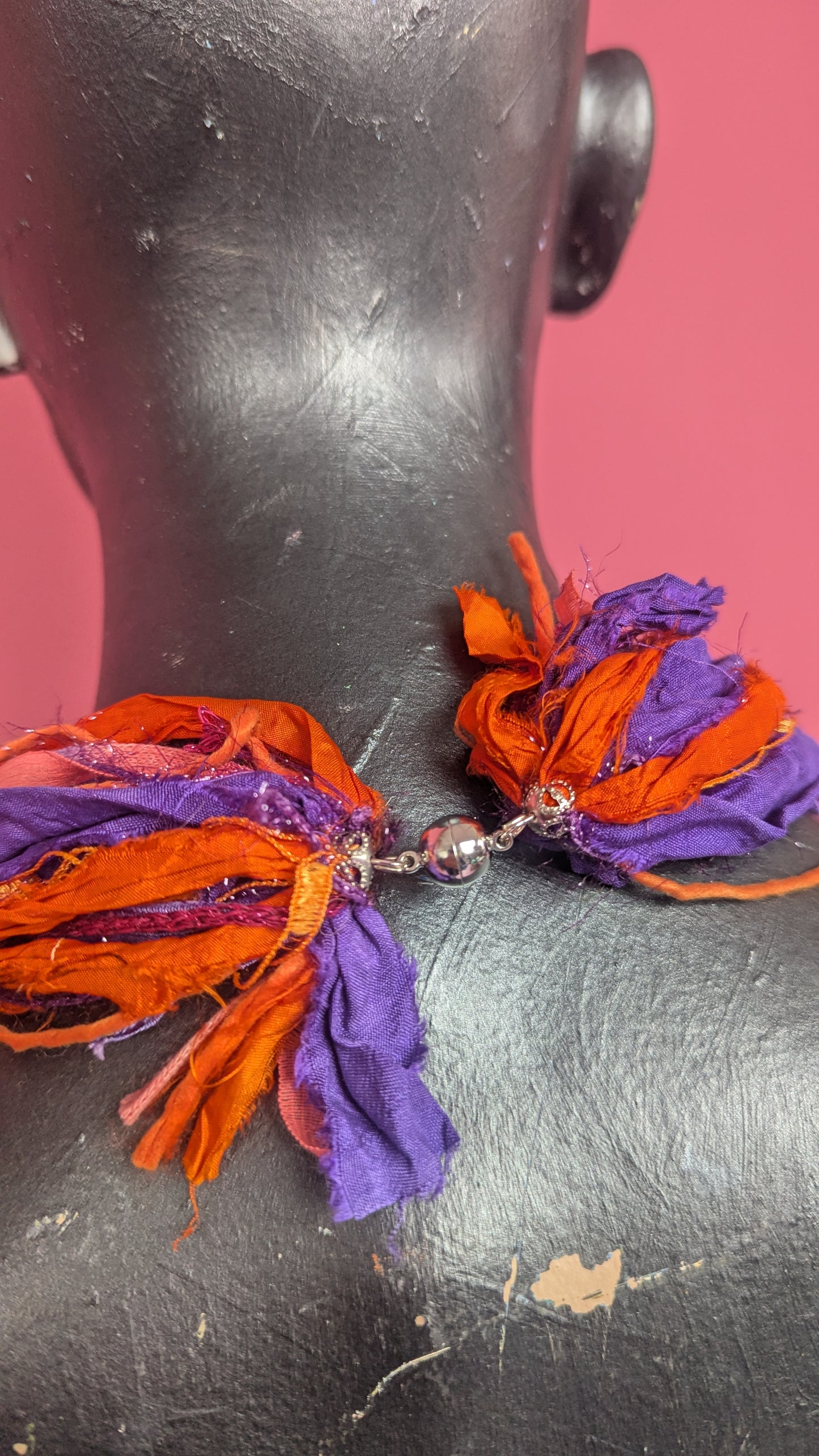 Silk Yarn Necklace in Purple and Orange