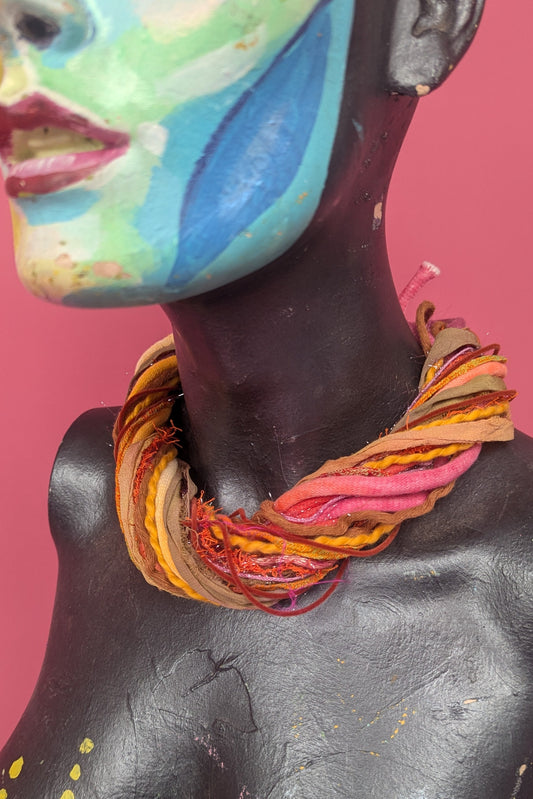 Silk Yarn Necklace in Coral Reef