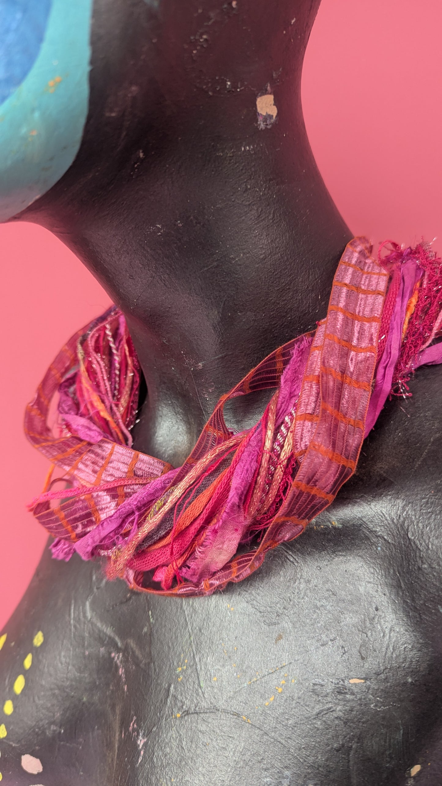 Silk Yarn Necklace in Pink and Orange