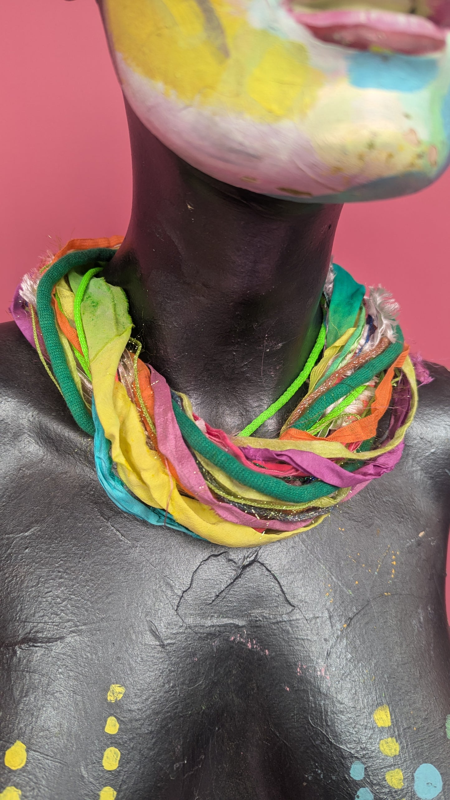 Silk Yarn Necklace in Citrus Confetti