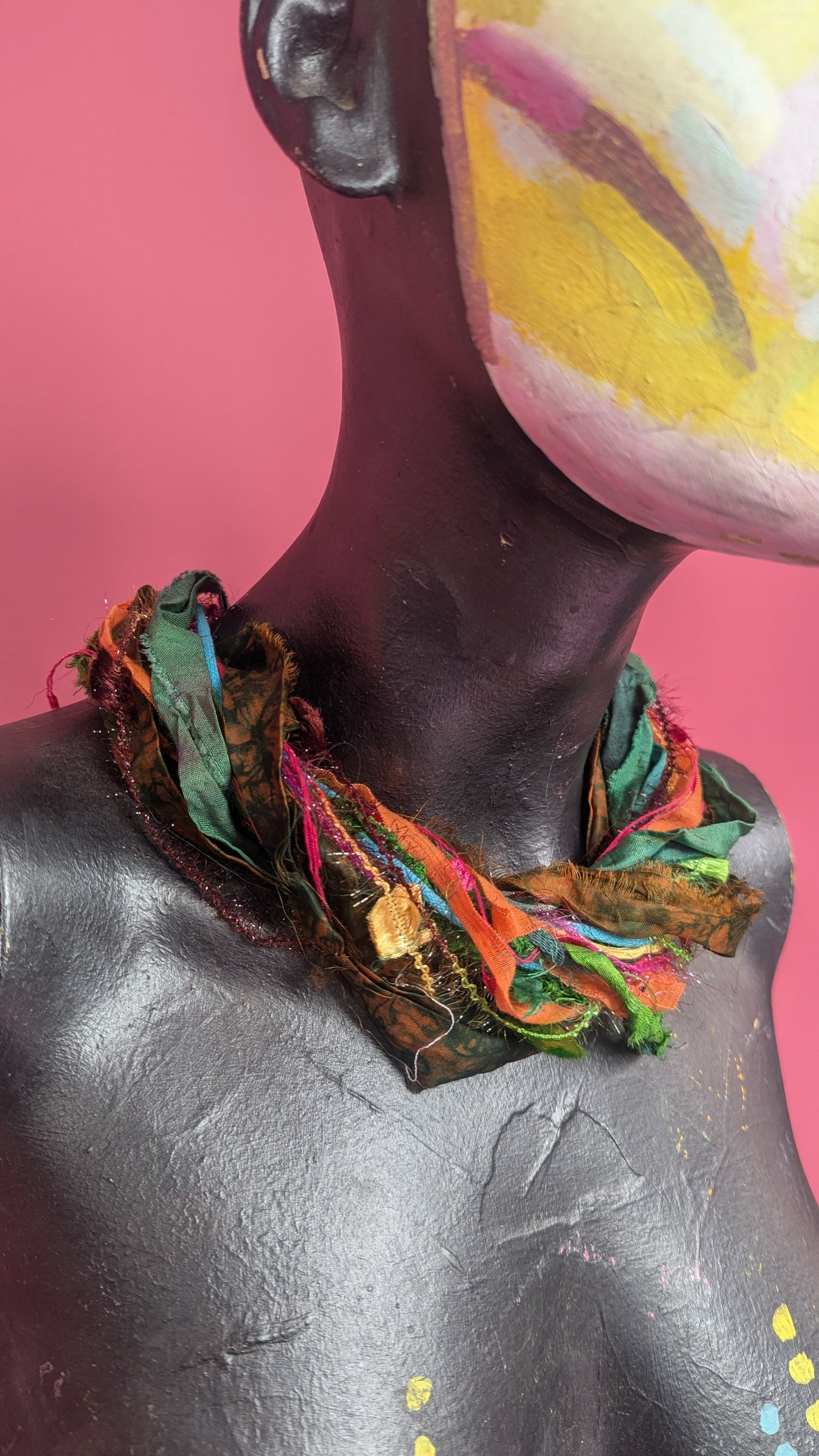 Silk Yarn Necklace in Dark Rainbow