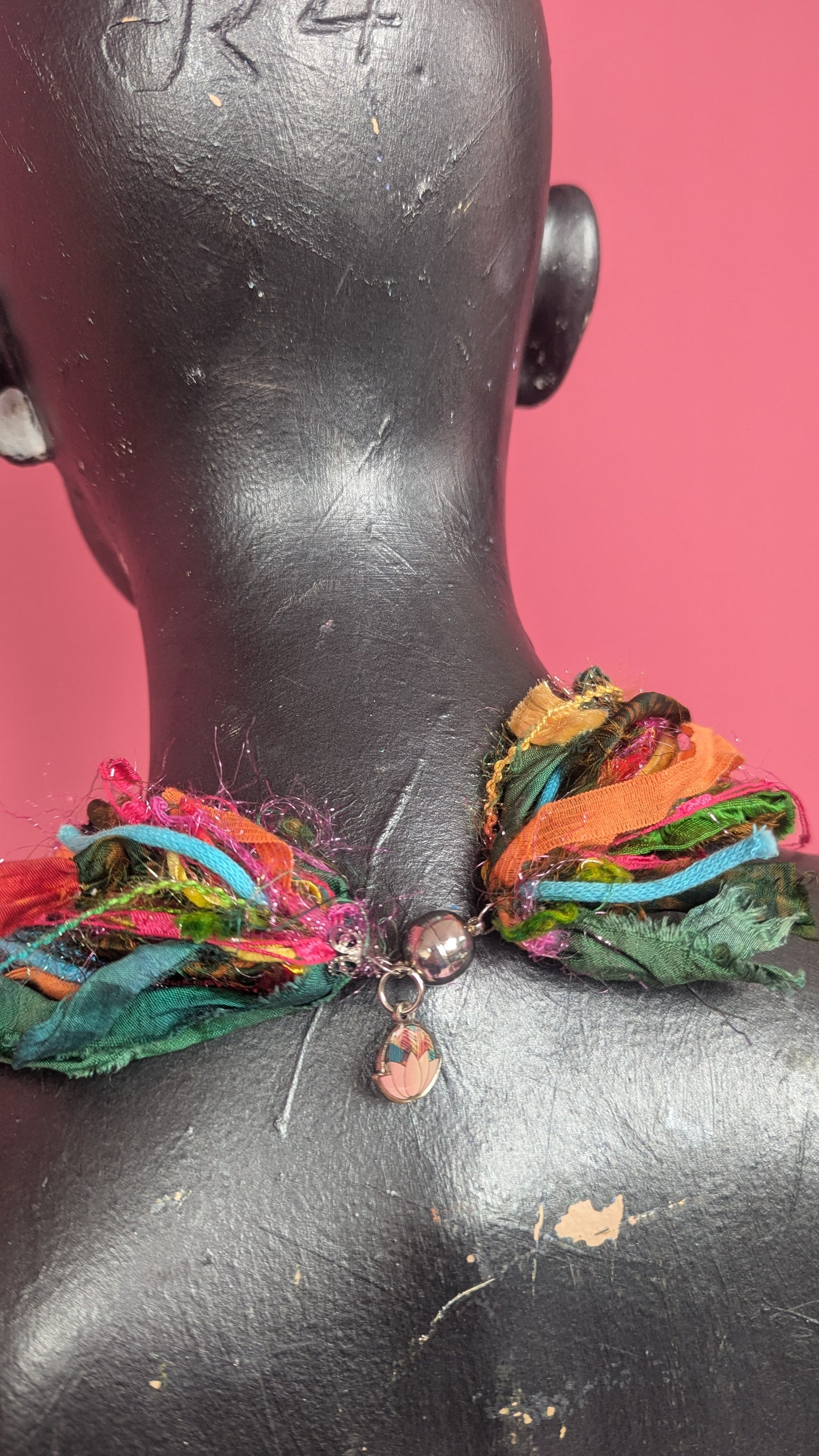 Silk Yarn Necklace in Dark Rainbow