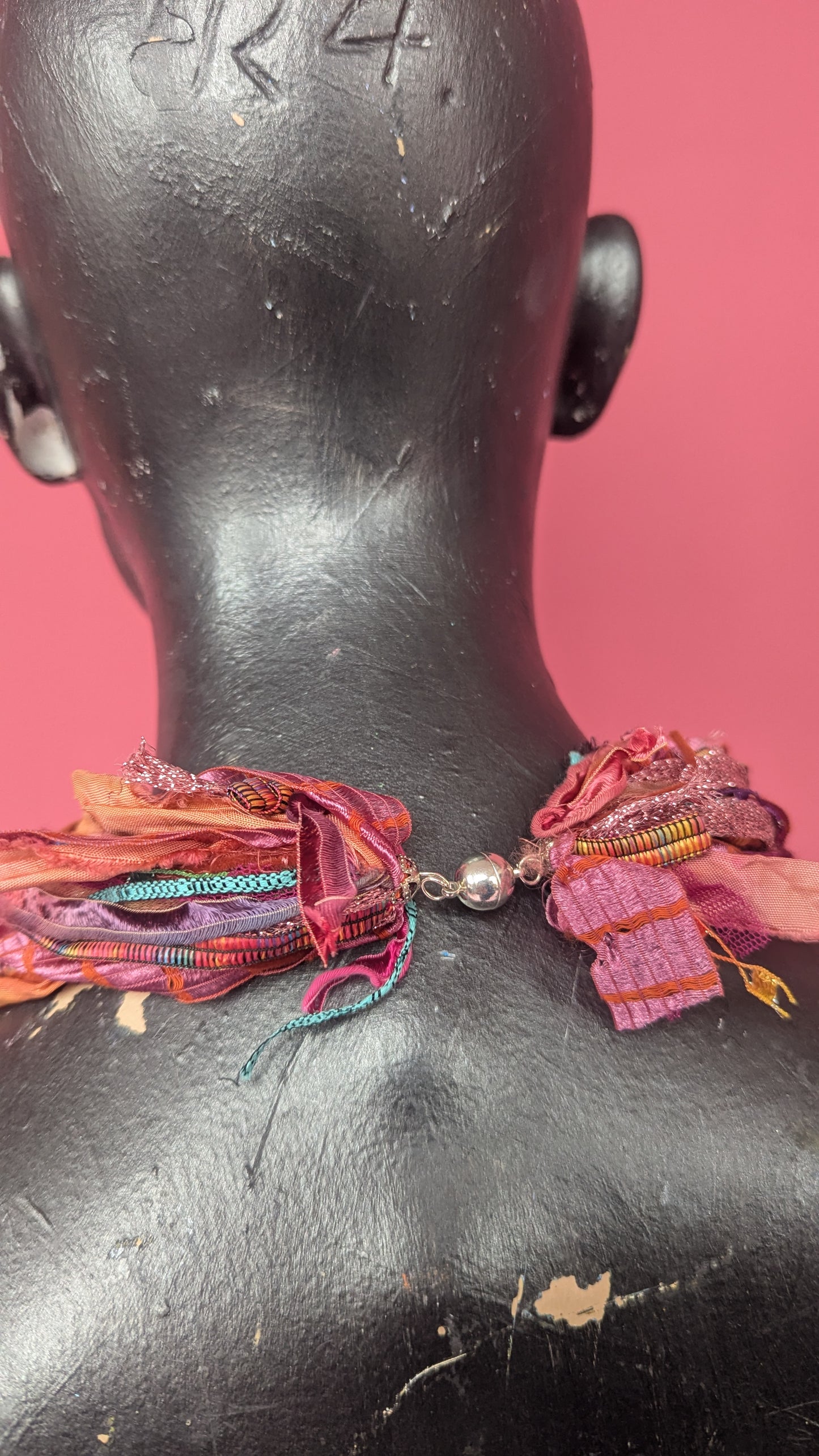 Silk Yarn Necklace in Dusty Pink