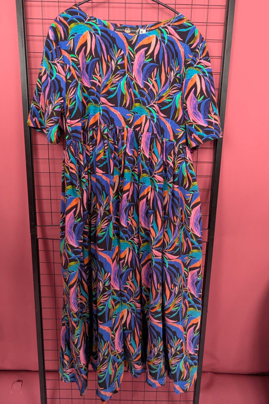 * Needlecord Smock Dress in Palm Leaves