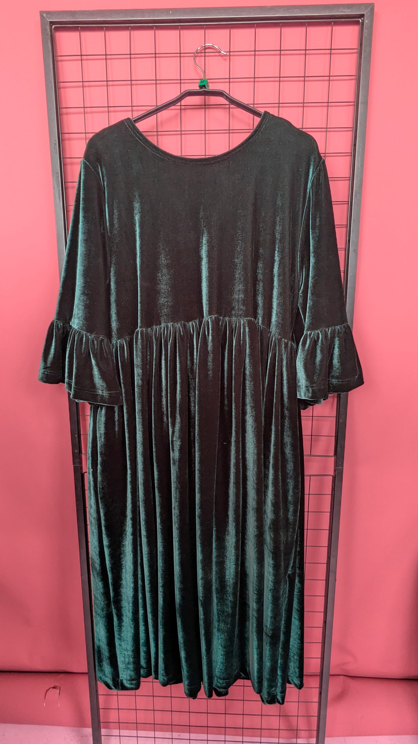 Velvet Ruffle Smock Dress in Olive Green + 1 Colour