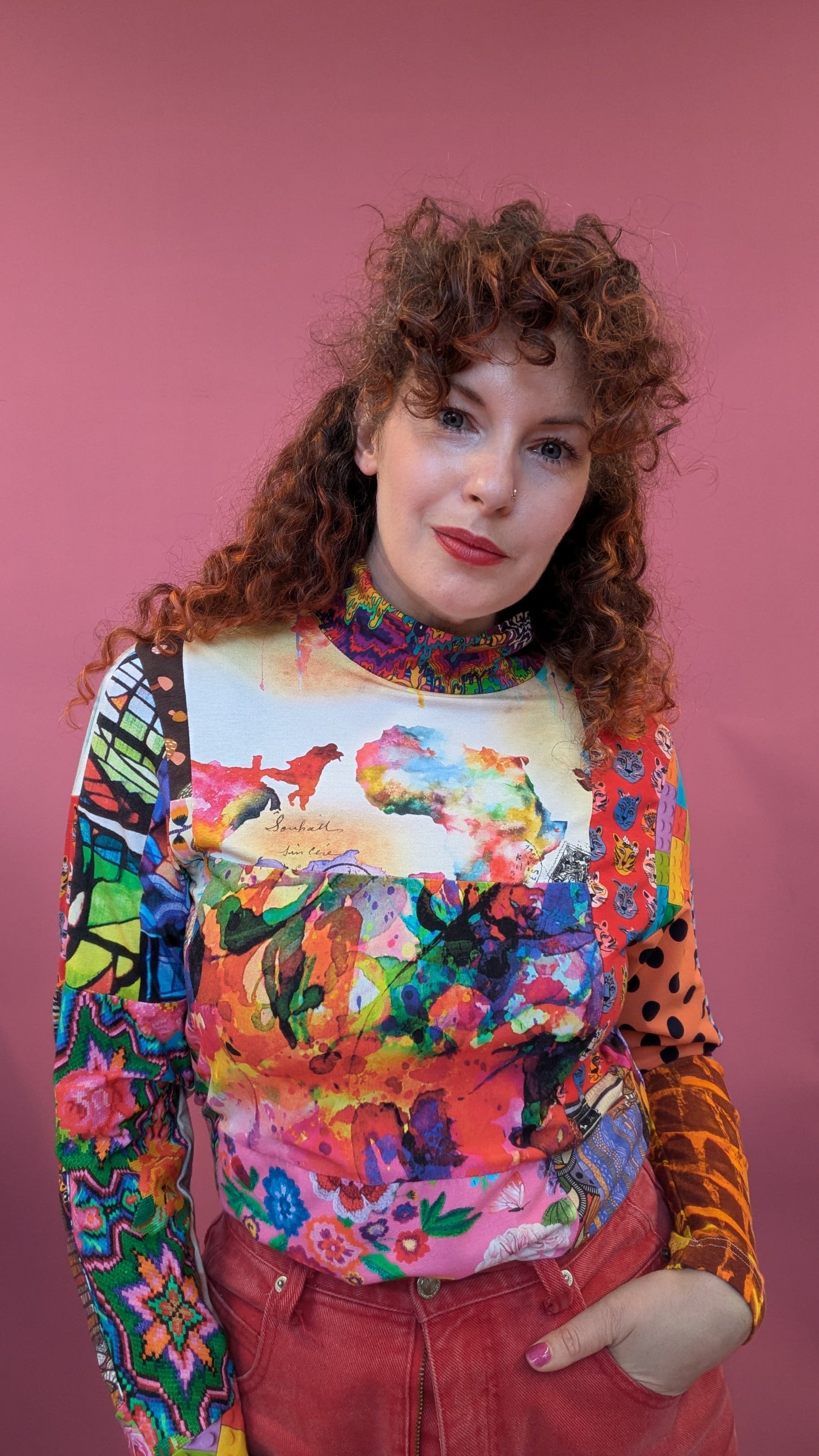 Mock Turtleneck in Patchwork Jersey