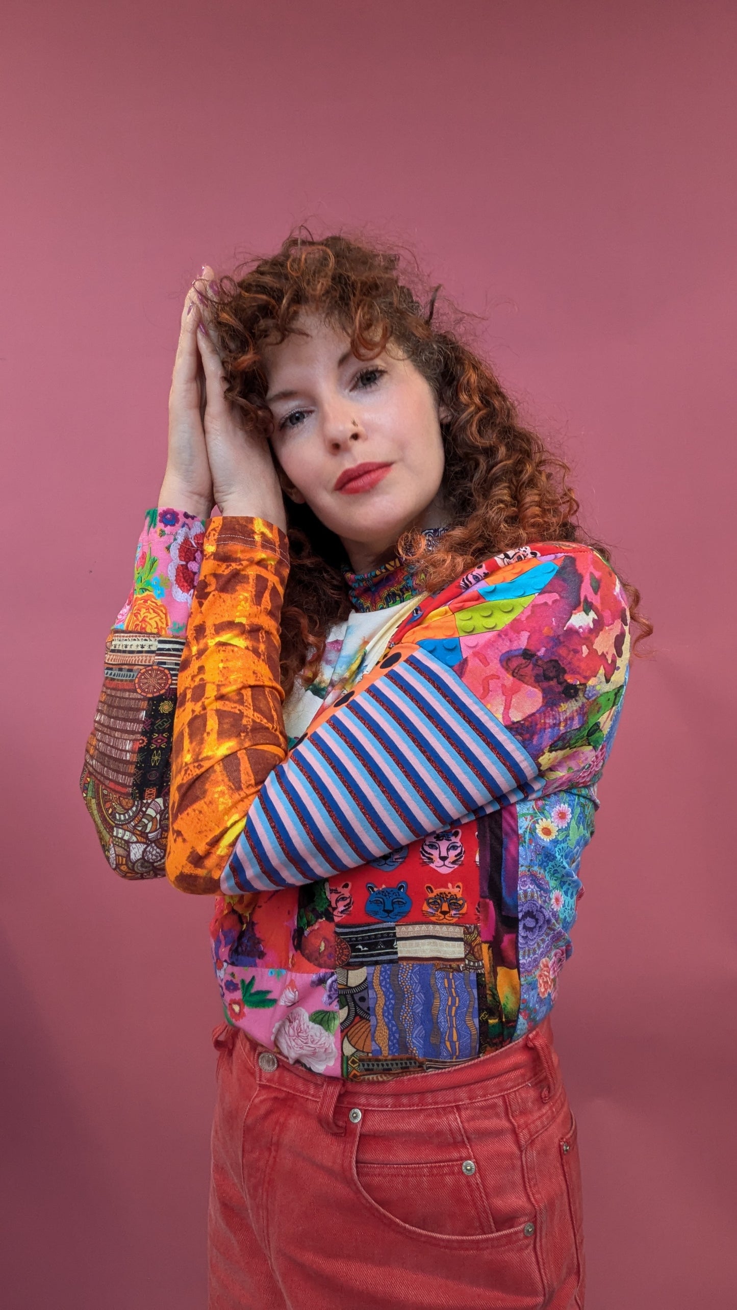 Mock Turtleneck in Patchwork Jersey