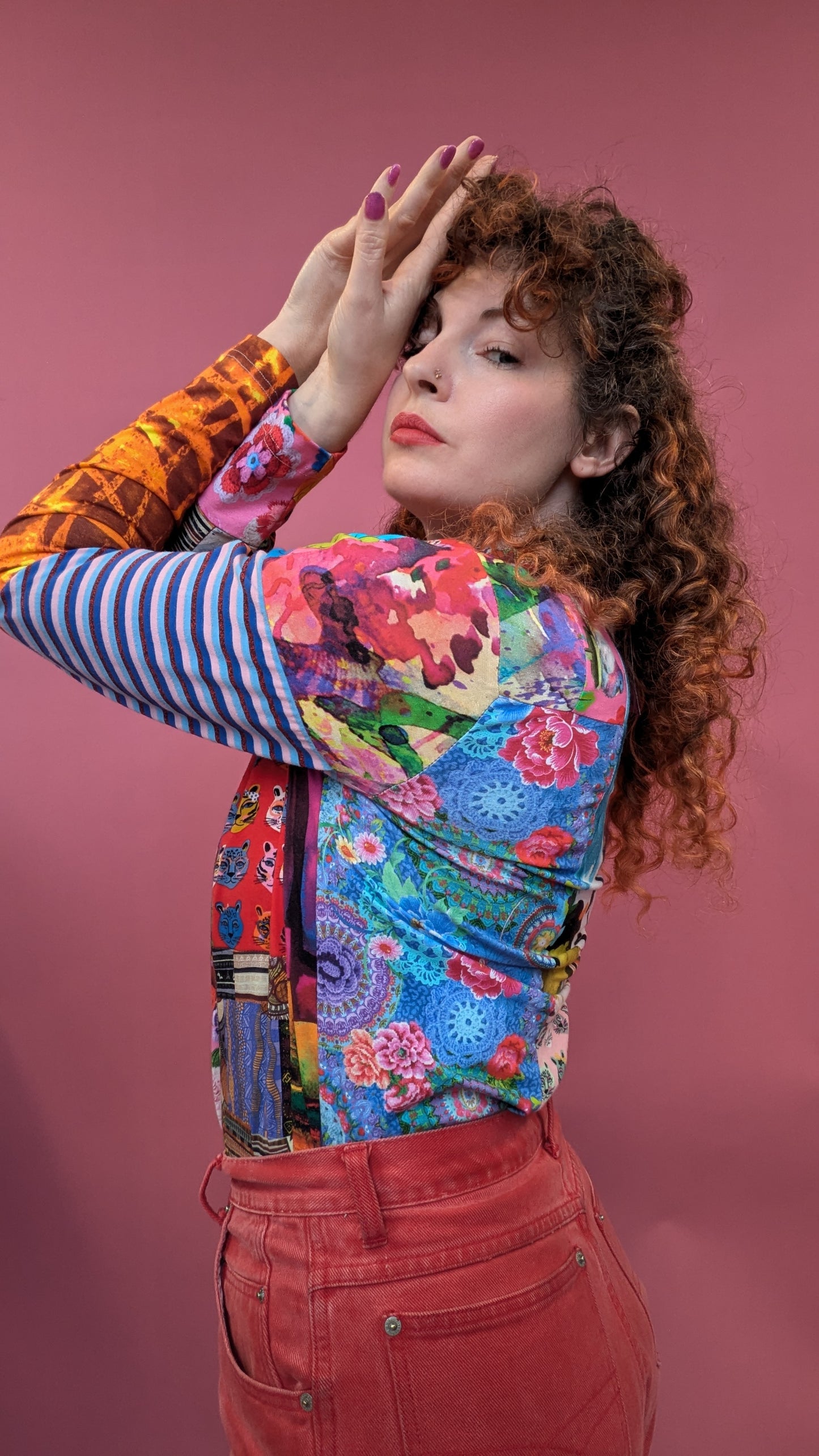 Mock Turtleneck in Patchwork Jersey