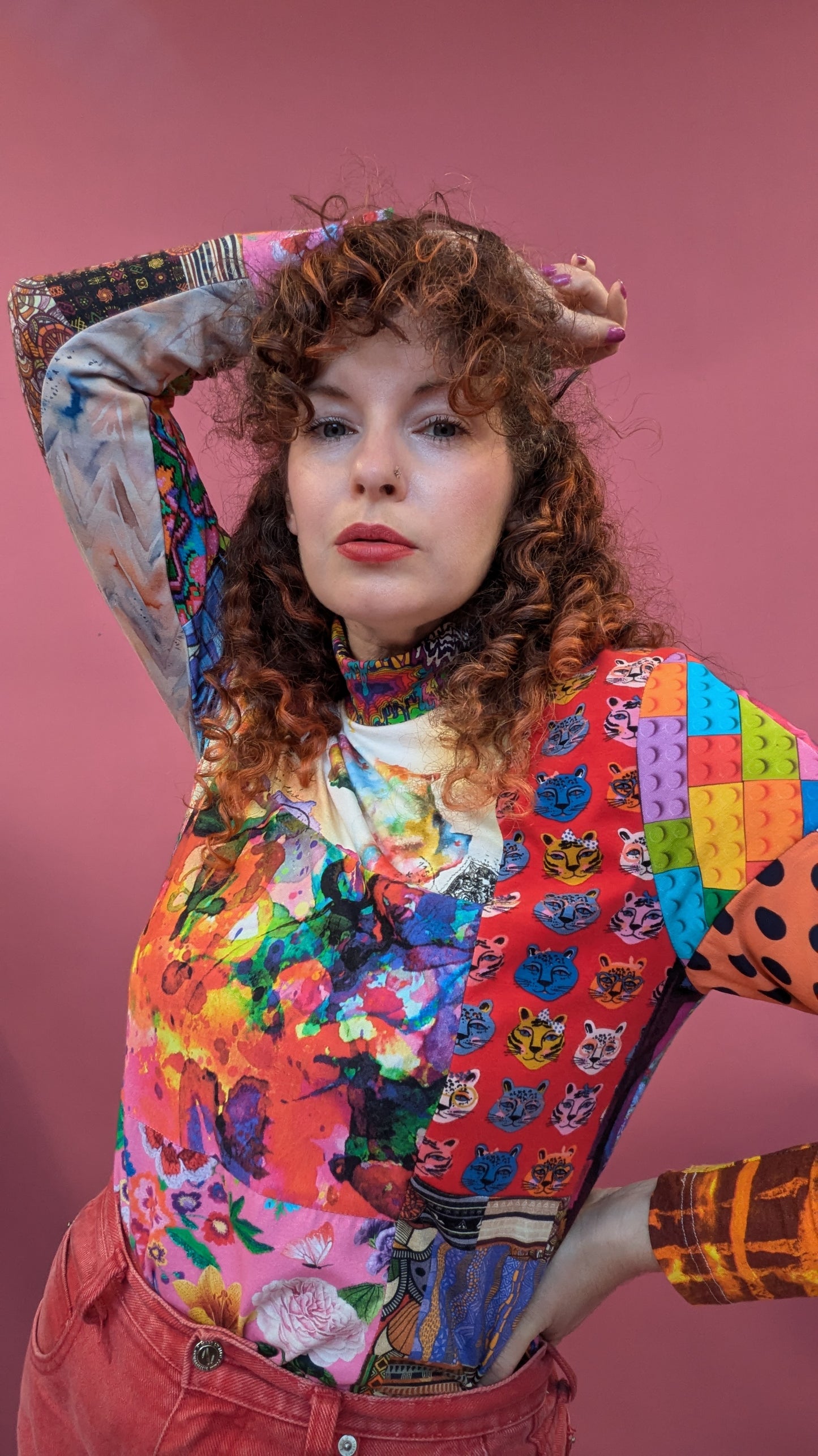 Mock Turtleneck in Patchwork Jersey