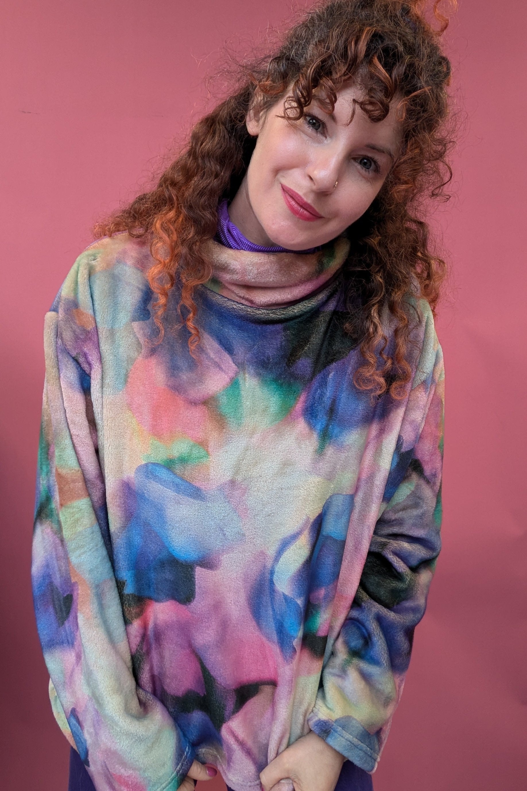 Funnel Neck Pullover in Ink Clouds - Megan Crook