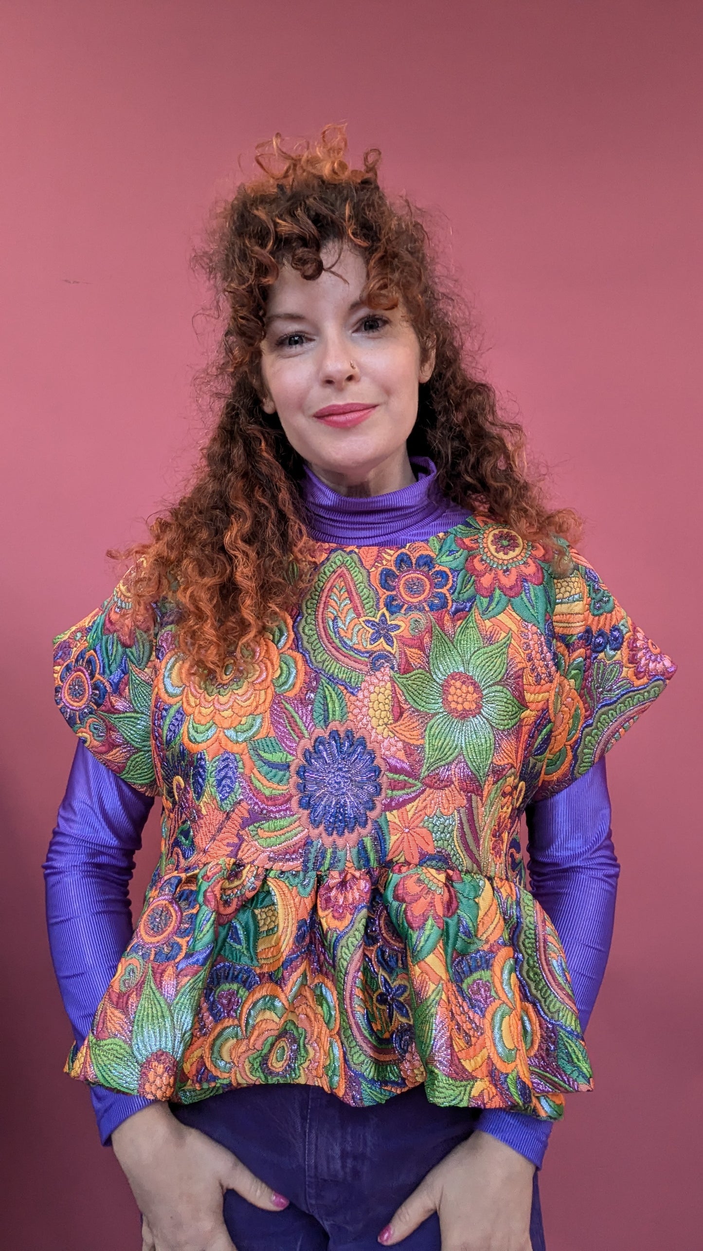 Peplum Shift Top in Rainbow Floral Fantasy