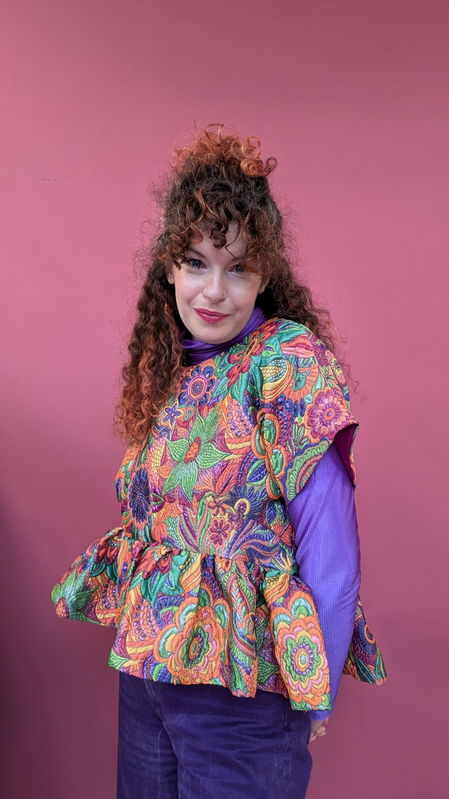 Peplum Shift Top in Rainbow Floral Fantasy