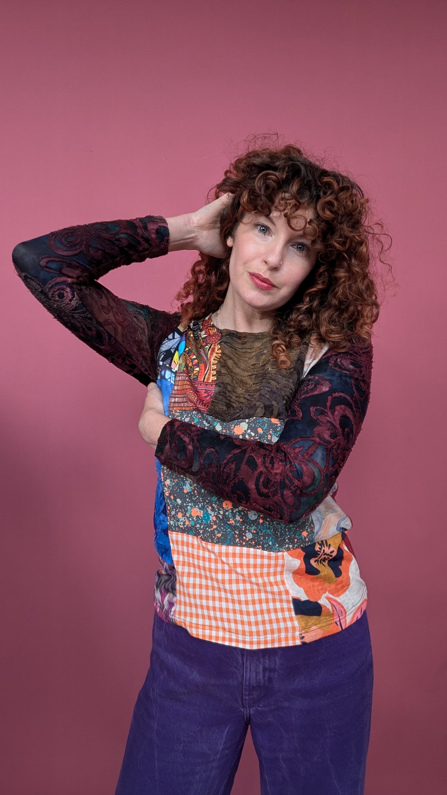 Long Sleeve Top in Patchwork Jersey