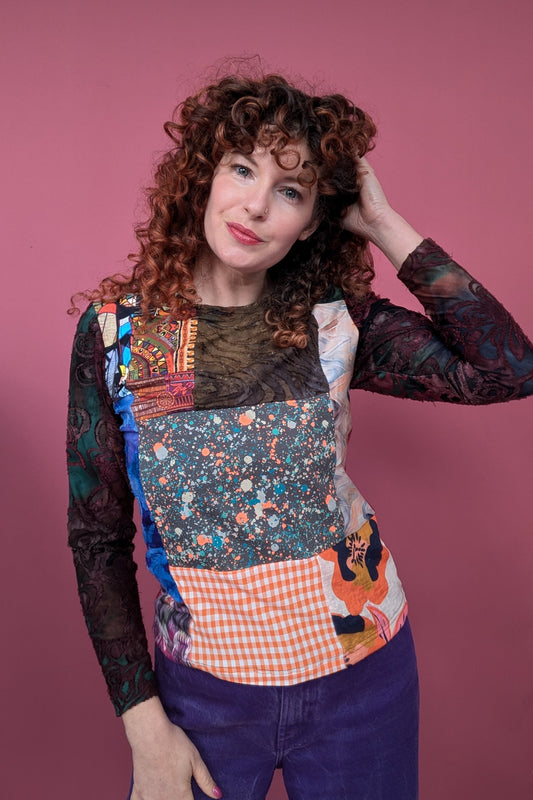 Long Sleeve Top in Patchwork Jersey