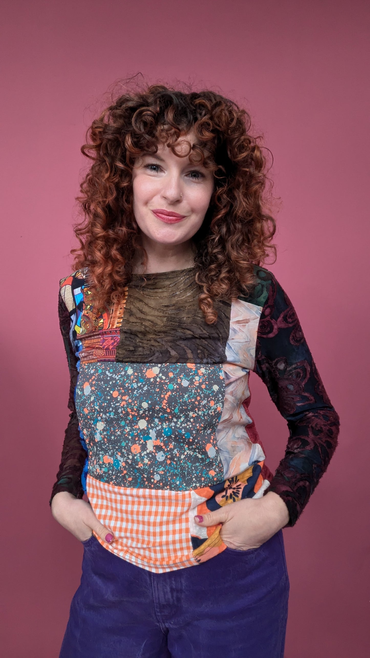 Long Sleeve Top in Patchwork Jersey