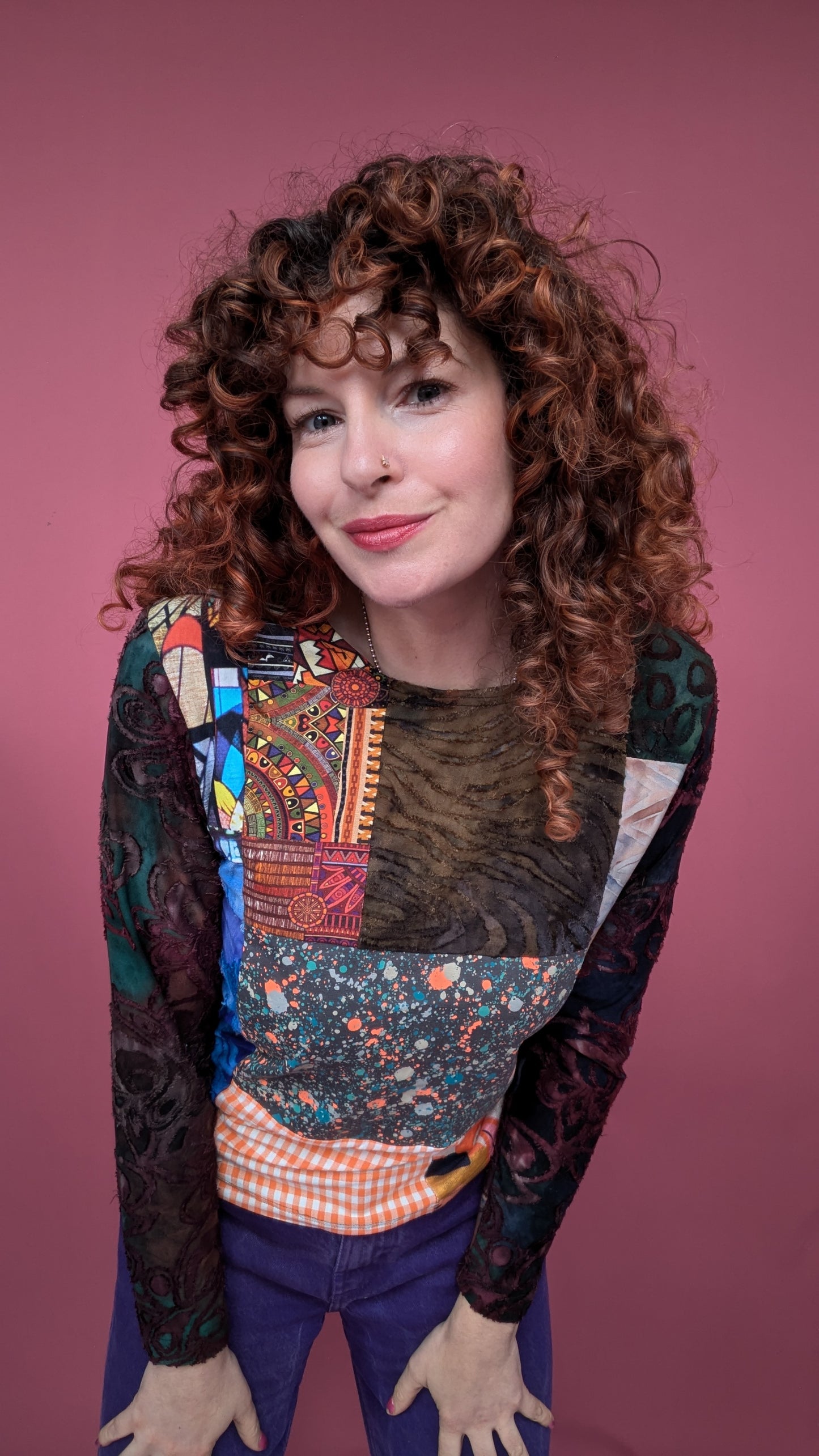 Long Sleeve Top in Patchwork Jersey