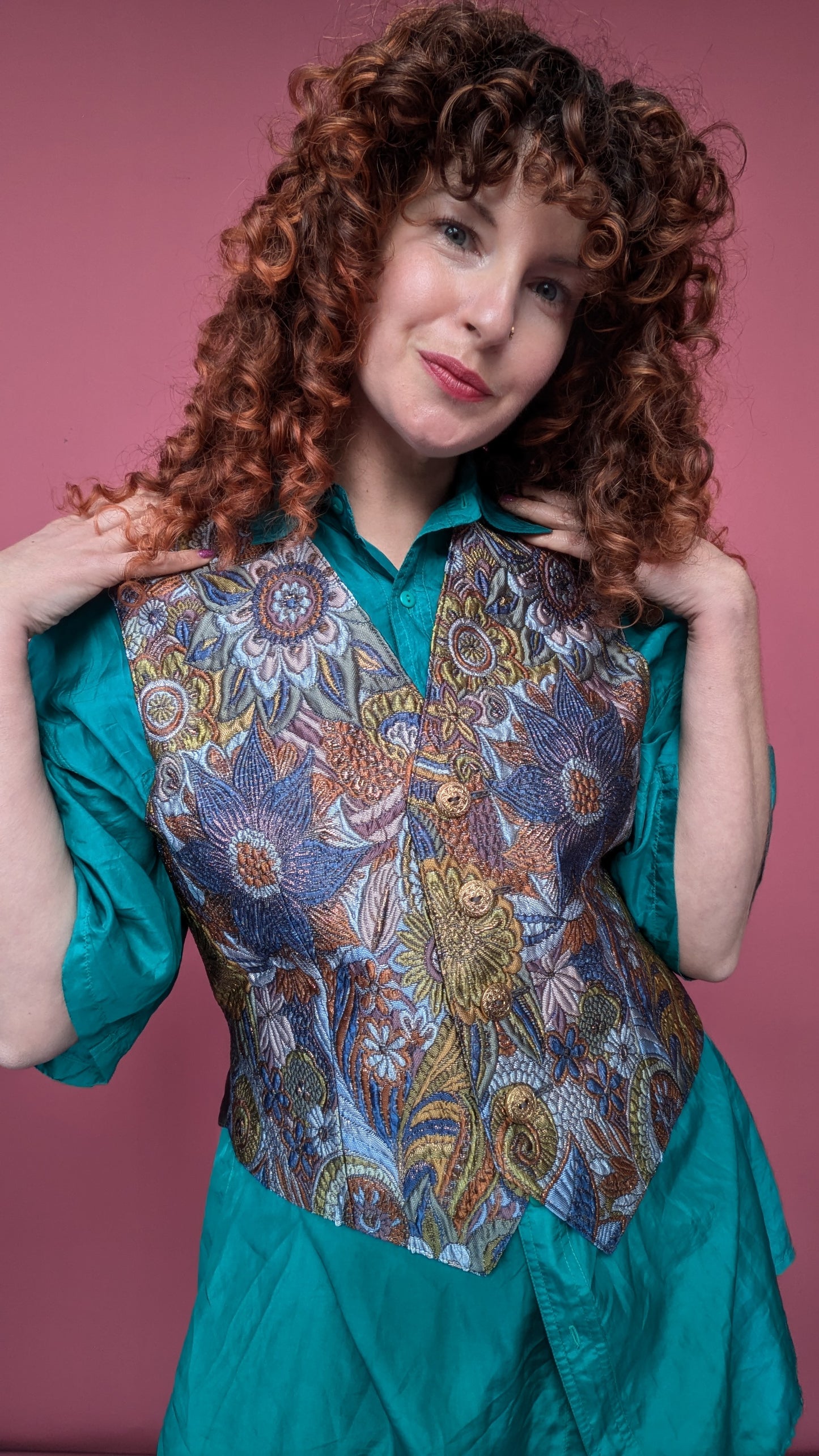 Lined Waistcoat in Art Deco Floral Fantasy