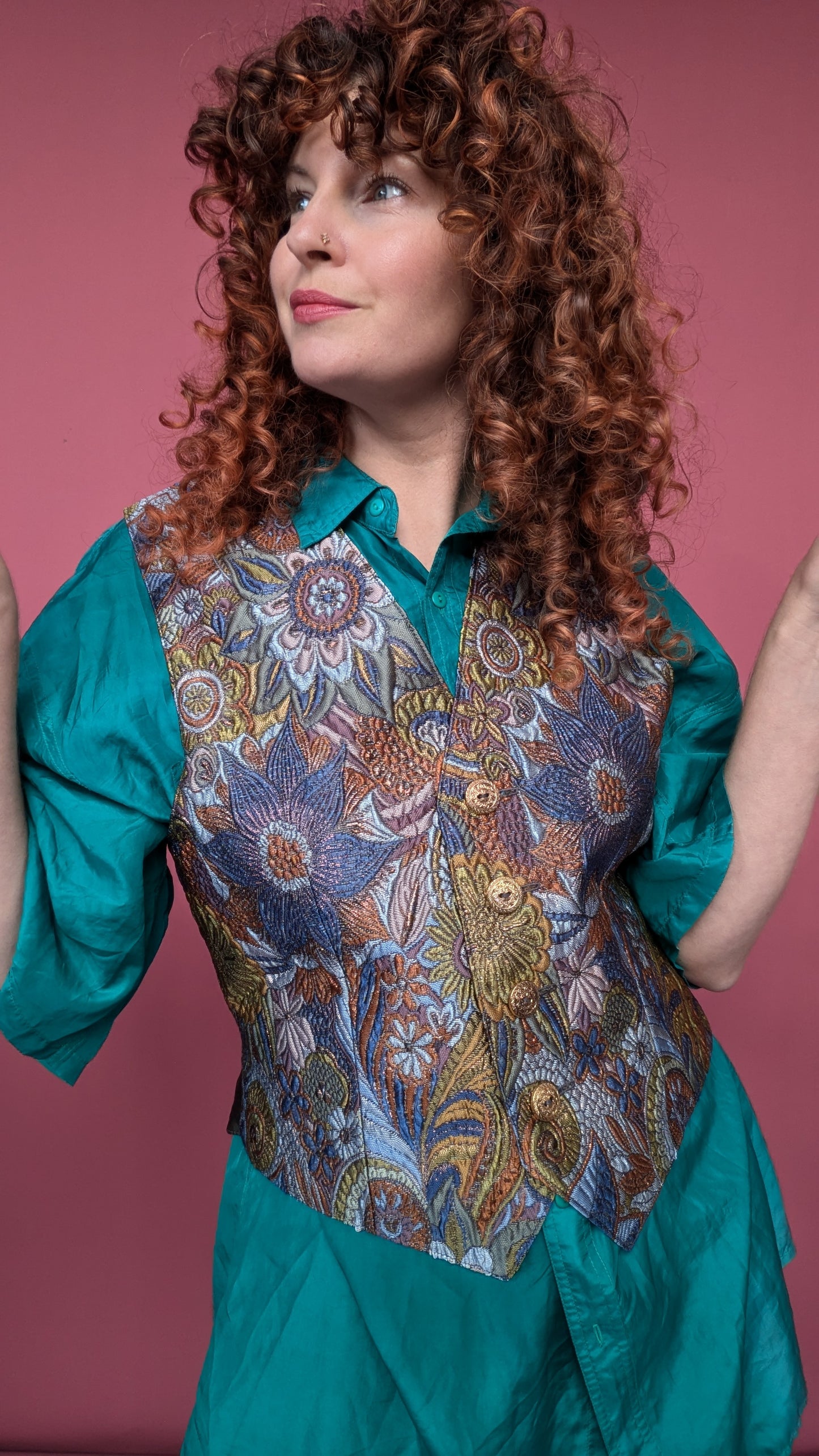 Lined Waistcoat in Art Deco Floral Fantasy