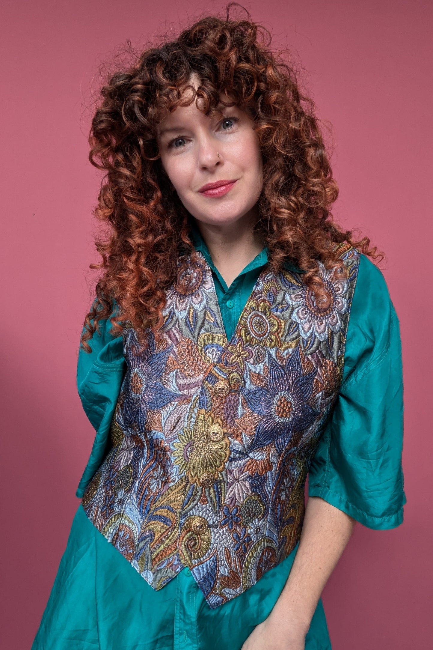 Lined Waistcoat in Art Deco Floral Fantasy