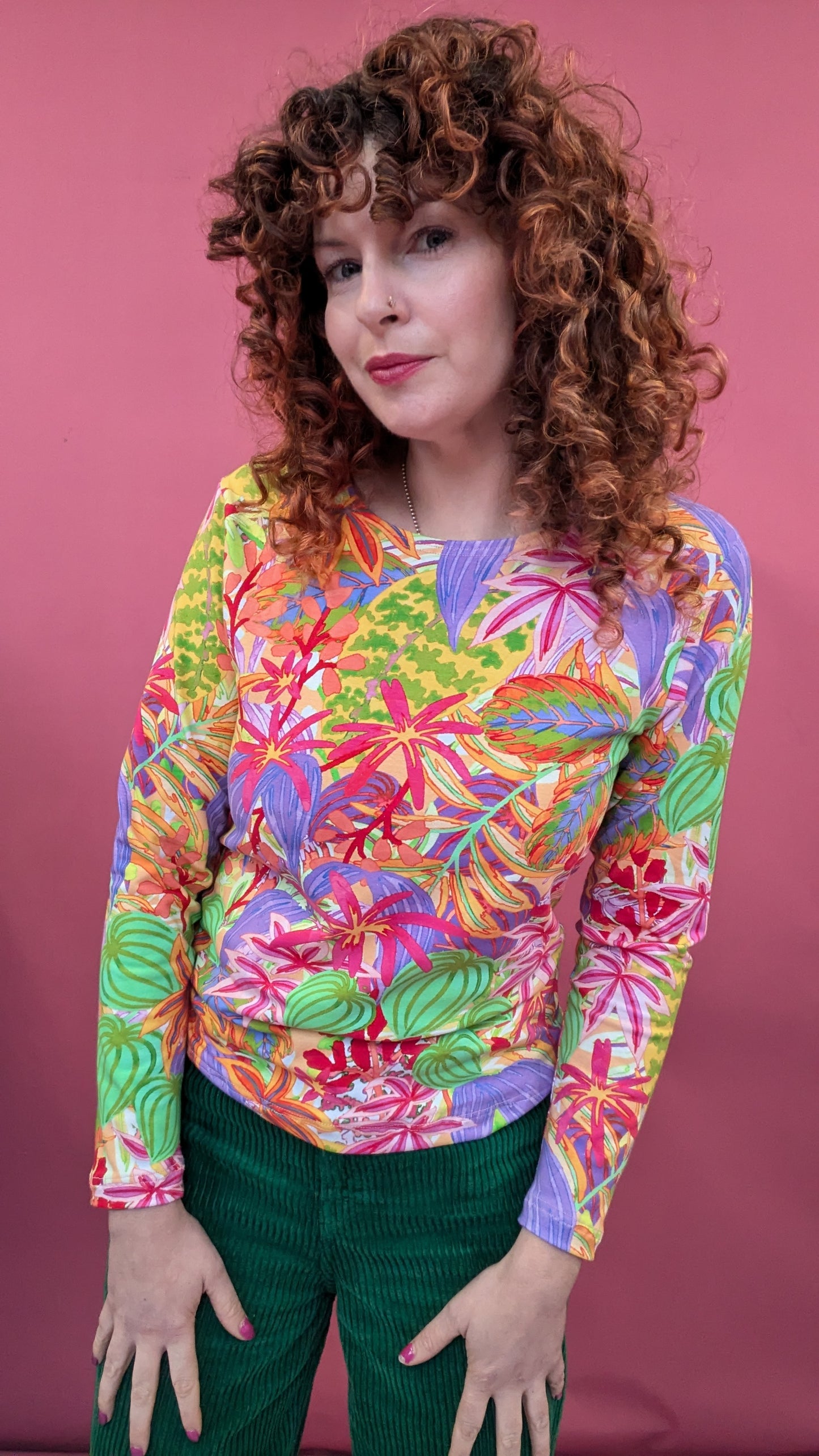 Long Sleeve Top in Tropical Garden