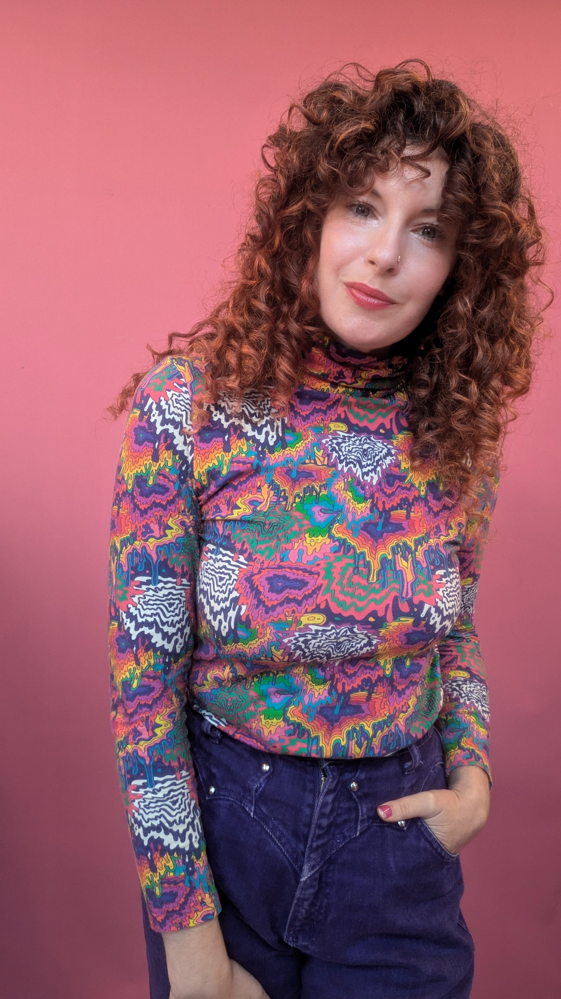 Long Sleeved Turtleneck in Rainbow Drip - Megan Crook