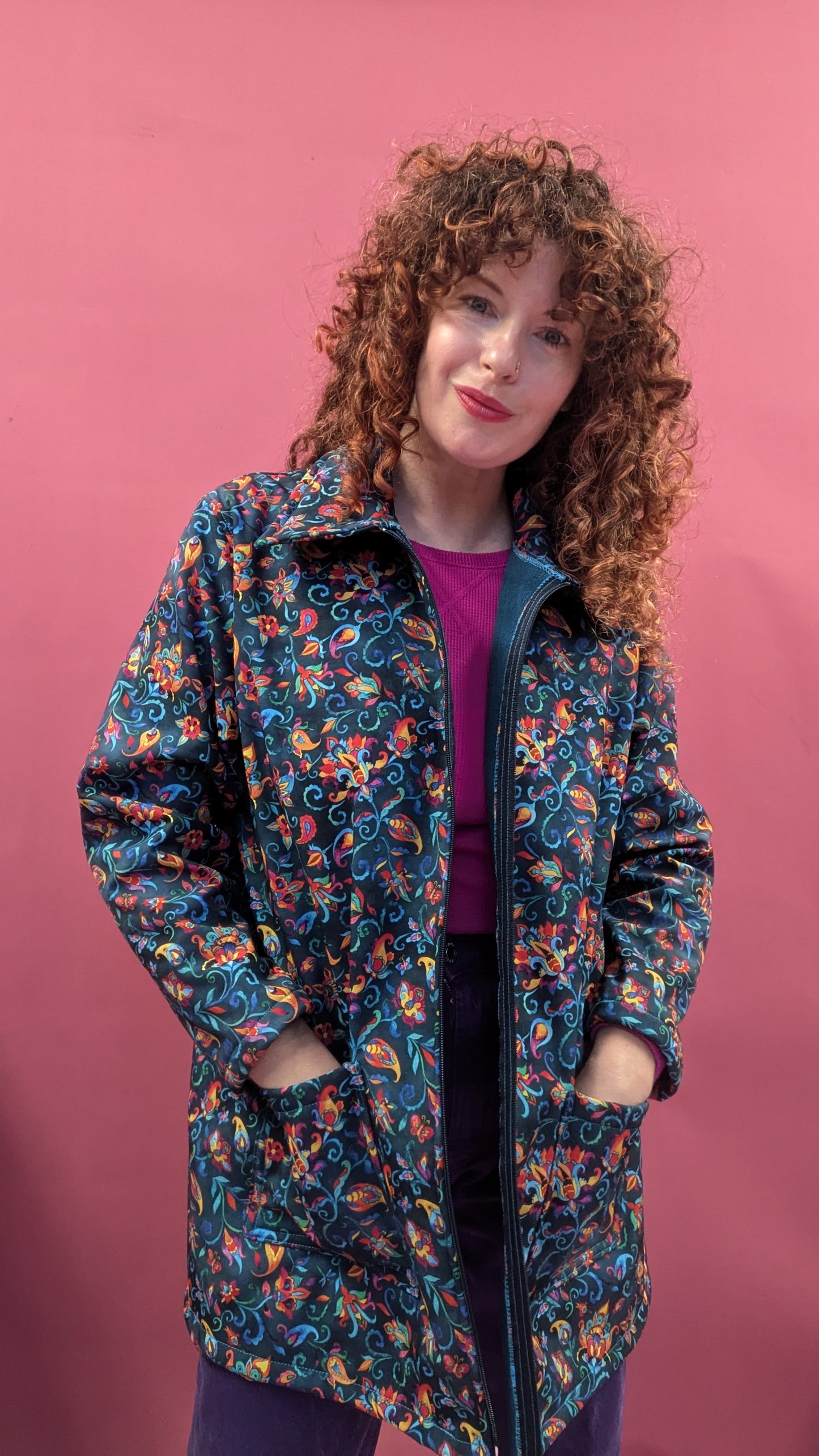 Sample - Rain Coat in Teal Floral Paisley