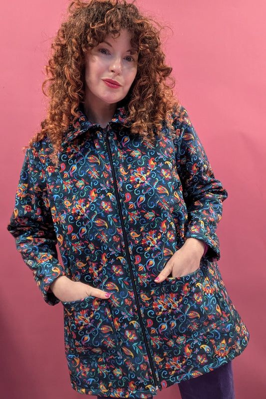 Sample - Rain Coat in Teal Floral Paisley